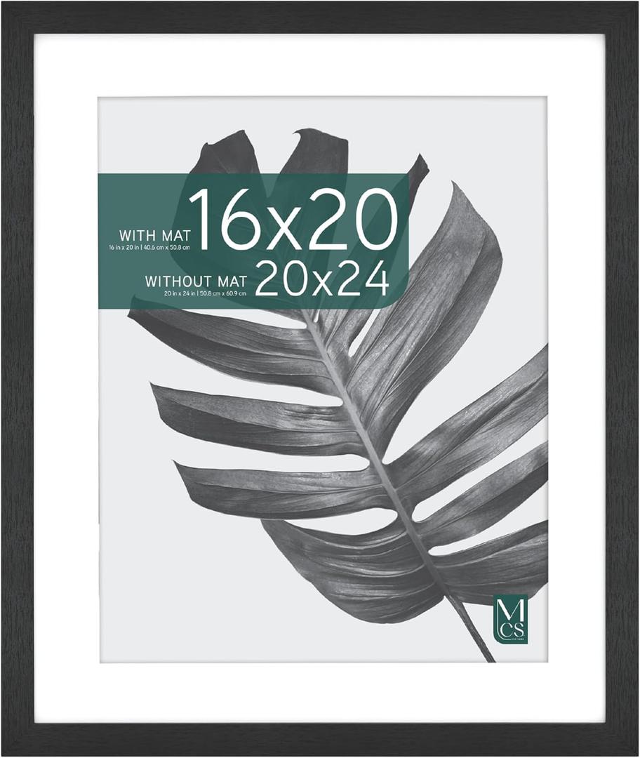 MCS Studio Gallery 20x24 Matted Poster Frame with 16x20 Picture Display, Black Woodgrain Vertical & Horizontal Wall Hanging Large Picture Frame for Photos, Posters & Art Prints (1-Pack)