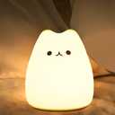 LED Night Light, Battery Powered Kids' Lamp, Silicone Multicolor Cute Cat with Warm White & 7-Color Breathing Mode for Kids & Babies