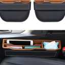 2-Pack Black Obsidian Car Seat Gap Filler - Premium Leather Wrapped Wood Organizer with Flocked Finish Universal Fit for Car SUV Truck Anti-Drop Console Side Storage Interior Accessories