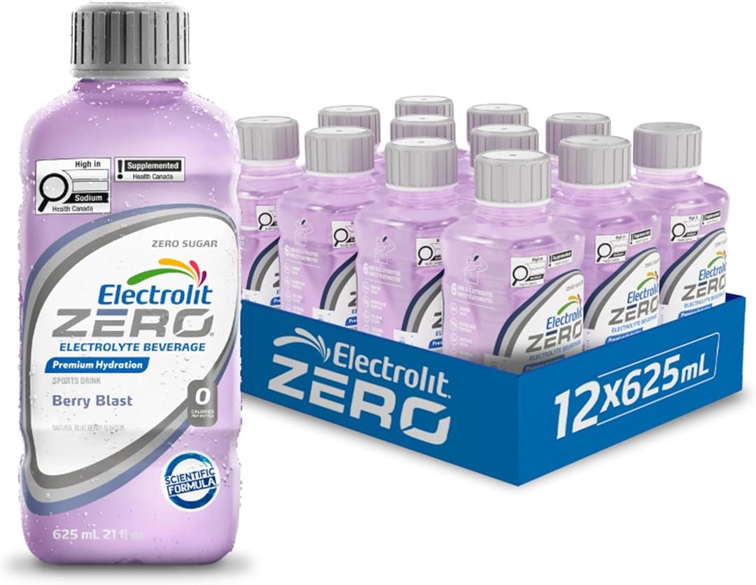 Electrolit Zero, Electrolyte Beverage, Berry Blast, 21 Fl Oz Bottle (Pack of 12), BBD: 12/28