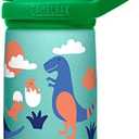 CamelBak Eddy+ Kids Bite Valve Straw Insulated Stainless Steel Water Bottle Dino Volcanos, 12oz