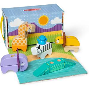 Melissa & Doug Blockables Safari Snap and Play, Mix and Match Connectable Wooden Building Blocks Play Set Toy for Preschool Boys and Girls (34 Pcs)