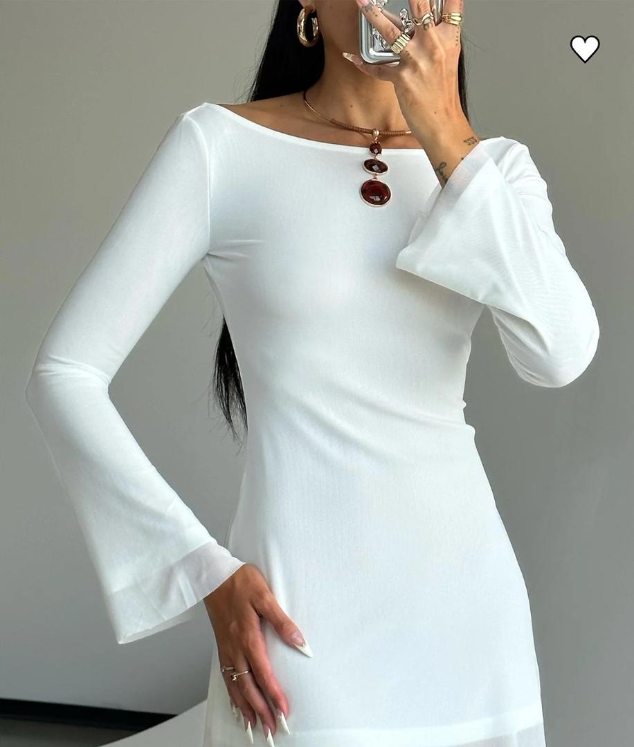Lukea Long Sleeve Mini Dress White (S)