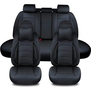 Black Car Seat Covers Full Set, Breathable Leather Automotive Front and Rear Seat Covers & Headrest for Comfortable Driving, Universal Auto Interior Fit for Most Kinds of Vehicles, Cars