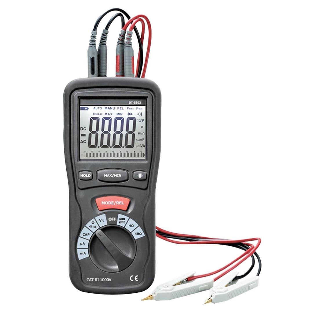 DT-5302 DC Low Resistance Tester Resistance Meter 4-Wire Milliohm Meter with 4-Wire Test Clips