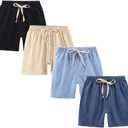 Boys' Summer Shorts Cotton, Pack of 4 (2-3T, Black Blue Beige and Dark Blue)