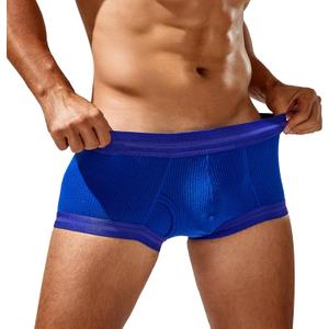 SEAUR Men's Pouch Boxer Briefs Seamless Ribbed Underwear Low Rise Breathable Trunks Stretchy Underpants (Blue-2), S