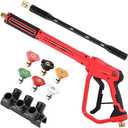 Pressure Washer Gun with 16" Replacement Extension Wand, 6 Nozzle Tips with Nozzle Holder, High Power Washer Spray Gun with M22 Fitting, 1/4" Quick Connect for Foam Cannon Car Wash, 5000 PSI