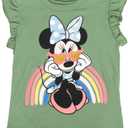 Disney Minnie Mouse Rainbow Floral T-Shirt and Chambray Shorts Outfit Set Infant to Big Kid Sizes (12 Months - 14-16) (Green)