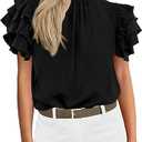 KIRUNDO Womens Blouse 2025 Spring Summer Dressy Casual Ruffle Short Sleeve Frill Mock Neck Work Shirt Tops Fashion Clothing S