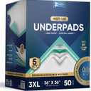 50 Pack Disposable Bed Pads 36 X 36 Inches, Super Absorbent Extra Large Incontinence Underpads, 125 Gram Heavy Duty Ultra Absorbency Medical Chux, Baby Changing Pad, Dog Puppy Pet Training Pee Pad