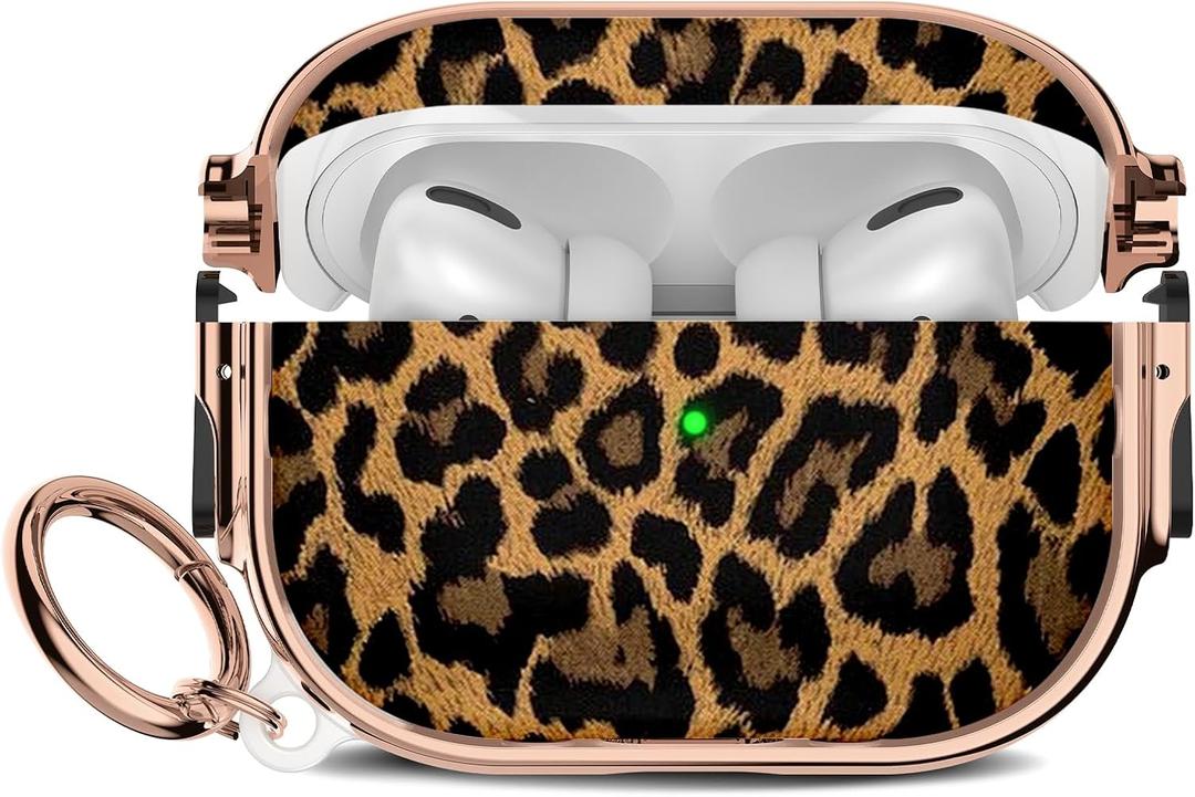Maxjoy for Cute Airpods Pro 2 case with Safety Lock,Compatible Airpods Pro Case 2nd/1st Gen,for Leopard Print AirPods Case Cover for Women Girly with Keychain-Gold