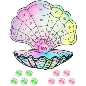 TEASIK Mermaid Dart Board for Party Games, Shell-Shaped Colorful Felt Dartboard for Under The Sea & Little Mermaid Birthday Party Decorations, Fun Kids Party Favors & Birthday Games (17.7x17.7 Inch)