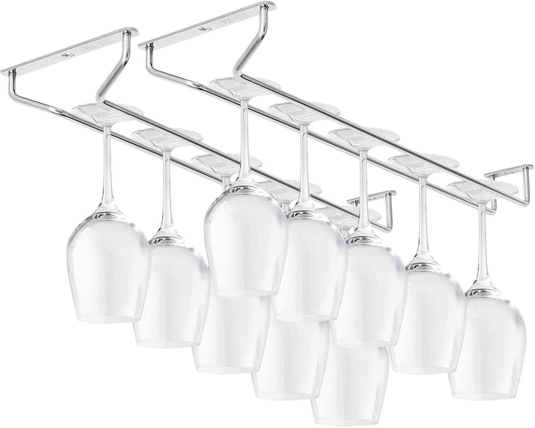 CUKE2BEET 15.7 Inch Stainless Steel Wine Glasses Rack Under Cabinet Stemware Rack, Rust Resistant