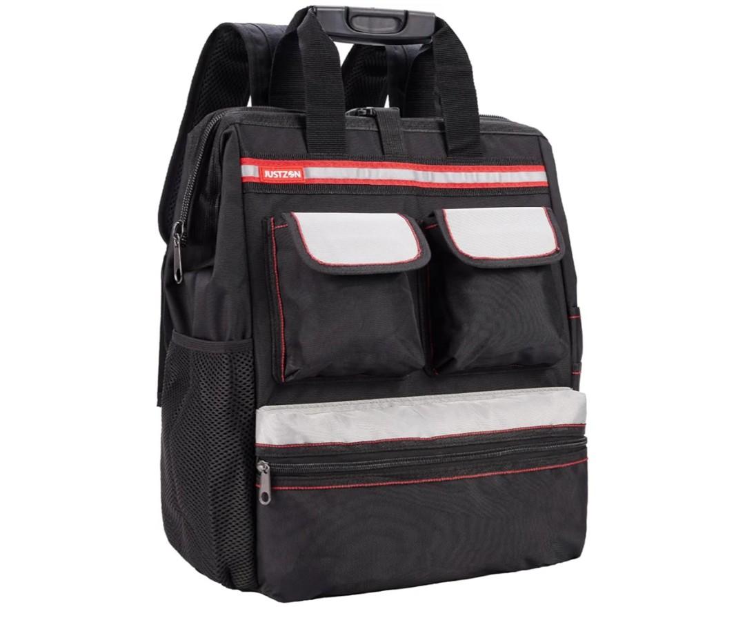 Backpack Tool Bag with Padded Back Support Heavy Duty Tool Kit Carrier Storage Bags for Electrician, Plumber, HVAC, Cable Repairman