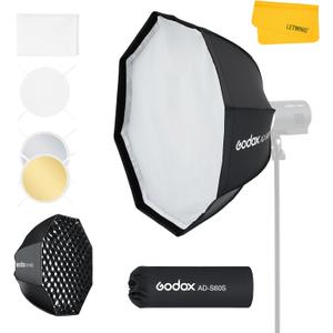 Godox AD-S60S Softbox, Portable Godox Mount Softbox, 60cm/23.6inch Soft Box with Grid for AD400 Pro II AD300 Pro Strobe Flash and ML60 ML60Bi ML60II Bi ML100R ML100Bi LED Light