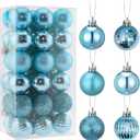 36 Pieces Christmas Mini Balls Ornaments Shatterproof Glitter Balls Xmas Tree Miniature Hanging Decorations for Christmas Tree Decoration (Lake Blue)