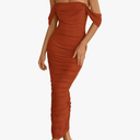 PRETTYGARDEN Womens 2026 Summer Off The Shoulder Dress Ruched Bodycon Sleeveless Split Cocktail Party Maxi Dresses, S