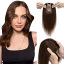 Elailite Hair Toppers for Women Real Human Hair Topper Thinning Thin 5.1"x2.8" Silk Base Clip in Remy Hairpieces 6 Inch Chocolate Brown