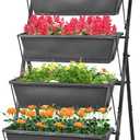 GENMOUS 5 Tier Raised Garden Bed Tall 45FT Vertical Elevated Garden Planter Standing Garden Bed Planter Box with Drainage Holes Removable Tray Outdoor Herb Planter Stand on Patio Balcony Porch Black