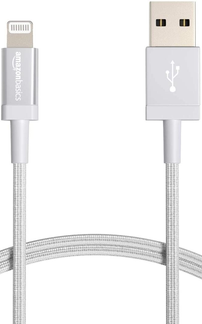 Amazon Basics USB-A to Lightning Charger Cable, MFi Certified, Nylon Braided Cord, Fast Charging for Apple iPhone 14 13 12 11 X Xs Pro, Pro Max, Plus, iPad, 6 Foot, Silver