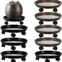 8 Packs Plastic Plant Caddy with Wheels Black and Brown