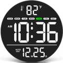 WallarGe Large Digital Wall Clock with LED Display, Electric Wall Clock with Temperature, Auto DST, Date, and Day, 5-Level Brightness for Office, Bedroom, Living Room, Classroom Dcor