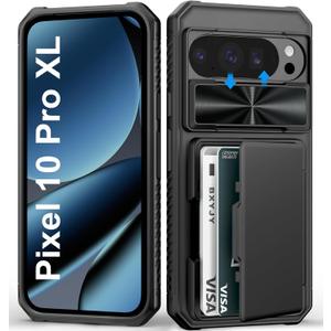 BXYJY for Google Pixel 10 Pro XL Case Wallet, Built-in Card Holder (4-5 Cards), Slide Camera Cover, Military Grade Drop, Rugged Heavy Duty Men Women Protective Phone Case for Pixel 10 Pro XL, Black