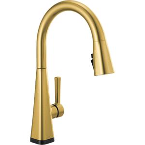 Delta Lenta Brushed Gold Touch Kitchen Faucet with Pull Down Sprayer, Modern Single Hole Touch On Kitchen Sink Faucet, Single Handle, Brushed Gold 19802TZ-GB-DST