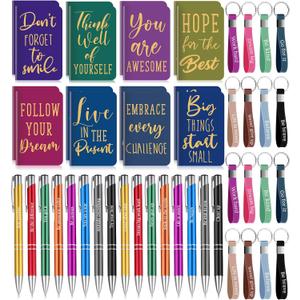 PerKoop 48 Pcs Inspirational Gifts Set Inspirational Quote Notepads 3 x 5 Inch Motivational Ballpoint Pens Keychains Bulk Colorful Journal Notebooks for School Office Party Favor Supplies