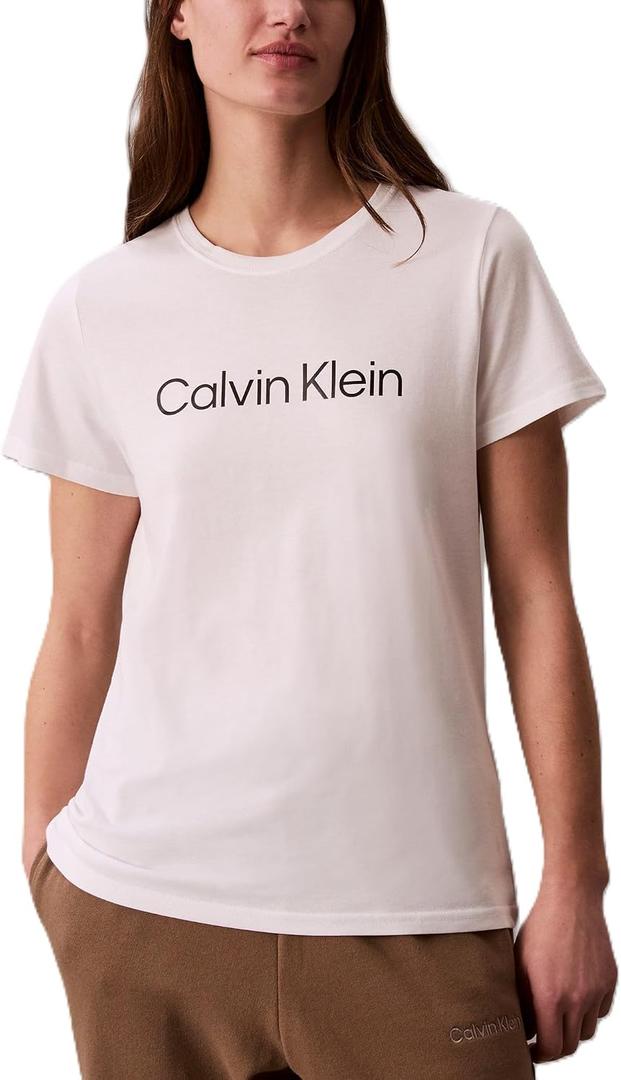 Calvin Klein Women's Performance Cotton Modal Logo Tee (White, L)