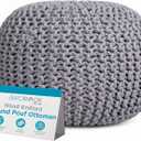 BIRDROCK HOME Round Pouf Ottoman Foot Rest - 18.5”x18.5”x15” Boho Compact Comfortable Soft Cotton Braided Foot Stool with Bean Bag Filling for Living Room, Bedroom, or Nursery (Light Gray)