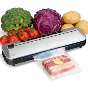 75KPa Vacuum Sealer +10 Bags, Cutter, 6-in-1 Modes & Timer (Silver)