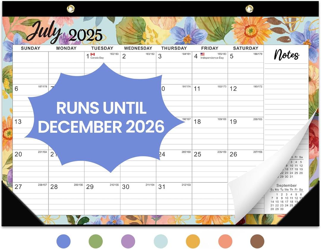 Desk Calendar 2025-2026, 18 Months Calendar Runs from July 2025 to December 2026 - Large 17" x 12" Desktop/Wall Monthly Calendar for Home School, or Office - 2026 New Edition, Botanic Whimsy Pattern