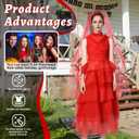 4PCS Ghost Bride Costume Women Red Gothic Wedding Dress, Large