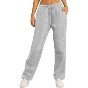 AUTOMET Women's Wide Leg Sweatpants Fleece Lined Baggy Straight Leg Lounge Pants Fall Outfits Athletic Joggers with Pockets (XX-Large, Grey)
