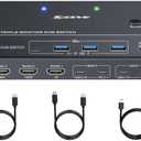 USB C KVM Switch 3 Monitors 2 Laptops 4K 1080P@60Hz,USB-C Docking Station Triple Monitor KVM Switches with 4 USB 3.2 Ports,10Gbps 80W PD Charging, For Windows and Mac OS, Driver Installation is Required