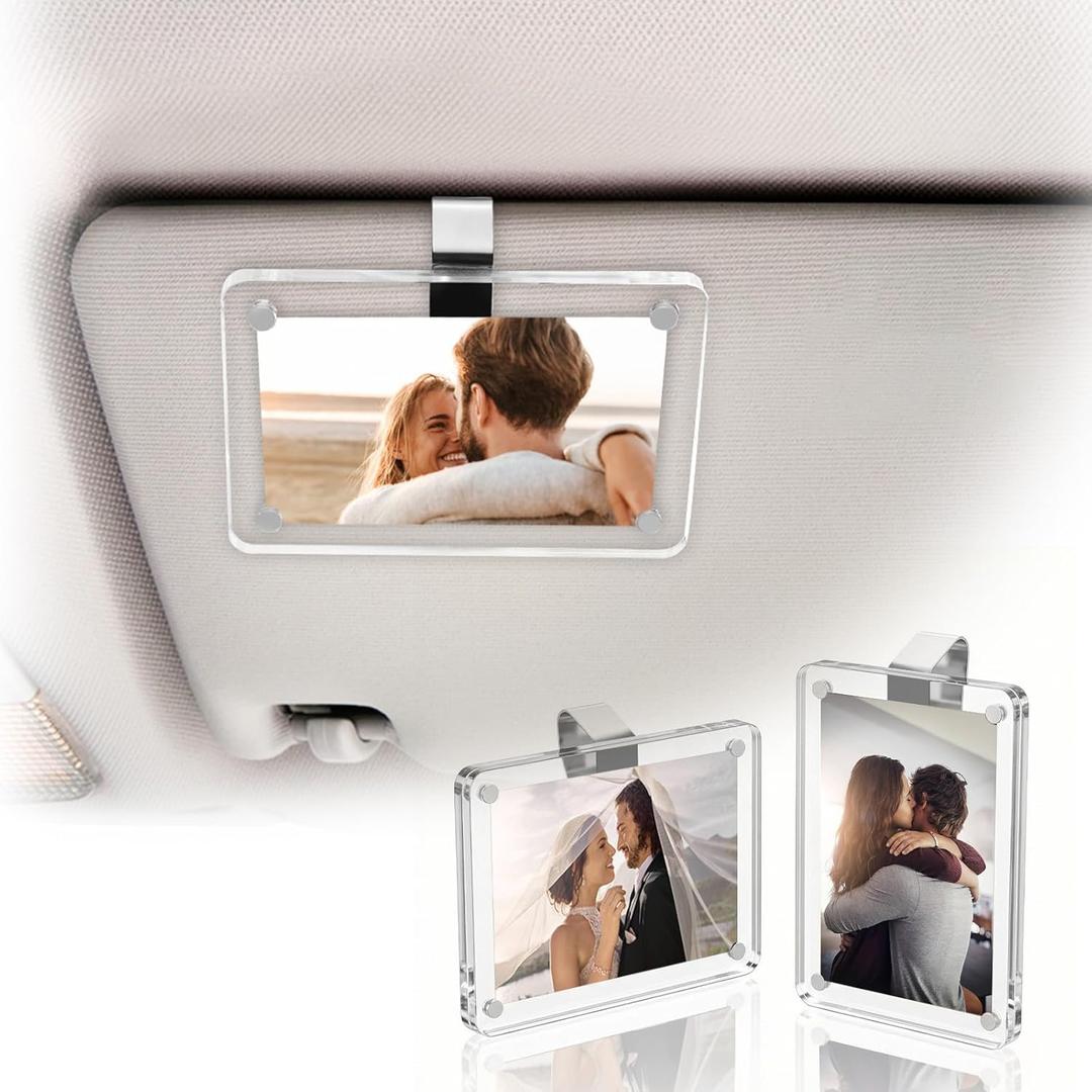 Gifts for Boyfriend Husband - 2 Pack Car Visor Photo Frame, Magnetic Acrylic Picture Holder for Polaroid & Wallet Photos (3.5x2.3), Personalized Valentine's Day Car Decorations
