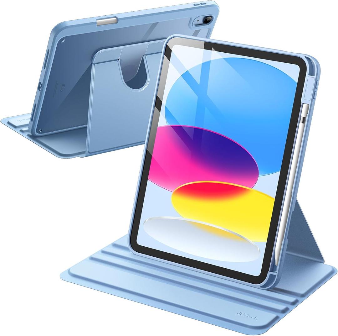 JETech Rotating Case for iPad (A16) 11th/10th Generation (2025/2022) with Pencil Holder, 360 Degree Rotation Protective Stand Cover Clear Back, Auto Wake/Sleep (Blue)