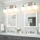 Bathroom Vanity Light Fixtures: Brushed Nickel 3-Light Mid Century Modern Bathroom Lighting Fixtures Over Mirror - Wall Sconce with Milky White Globe Glass for Bath Living Room