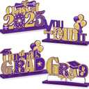 4 Pieces 2025 Graduation Party Decorations Wooden Class of 2025 Table Centerpieces Grad Congratulate Table Toppers for High School College Graduation Party Favor Supplies Photo Booth Props (Purple)