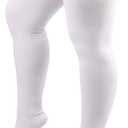DRESHOW Plus Size Thigh High Socks Striped Over Knee Long Boot Stockings Knee High Tube Socks Leg Warmers for Women (1 Pair Plus Size: White / Fits 135-220 Lbs)