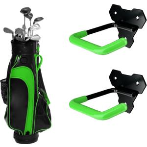 Wall Mounted Golf Bag Hook, 2 Bags Storage Racks Perfect for Garage Organization, Space Saving Hanging Organizer (Black)