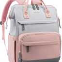 LOVEVOOK Laptop Backpack for Women, 15.6 Inch Work Business Backpacks Purse With Large Capacity, Waterproof Nurse Bag College Bookbag for School, Waterproof Casual Daypack for Travel (Pink-Grey)