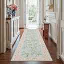 jinchan Floraison Floral Runners for Hallways 3x8 Soft Washable Runner Rug Non Slip Indoor Low Pile Chinoiserie Neutral Botanical Long Mat for Entryway Bedroom Kitchen Laundry Blue/Pink