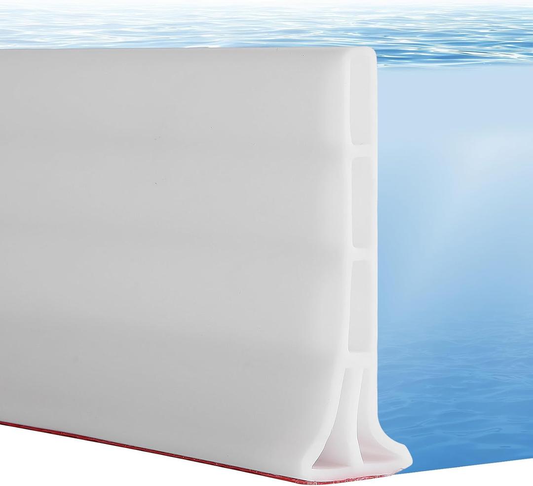 4'' High Shower Threshold Water Dam, 39" Long Collapsible Shower Water Splash Guard, Self-adhesive Shower Barrier