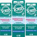 Toms of Maine Sensitive Plus Whitening Fluoride Free Toothpaste, 4.5 Oz, 3 Pack, Rapid Relief Sensitive Toothpaste, Enamel Safe, Builds an Arginine and Calcium Shield Around Teeth, Mint