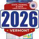 2026 Vermont State and Federal Labor Law Poster - OSHA Workplace Compliant - Mandatory Regulations Posting for Employees - All-in-One Required Compliance Posting 17" x 40" - Laminated (English)