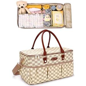 Dokus & Co. Luxe Diaper Tote, Extra-Large Collapsible Baby Caddy for Home, Travel & Car, Elegant Hospital-Ready Diaper Bag for Moms (Brown)