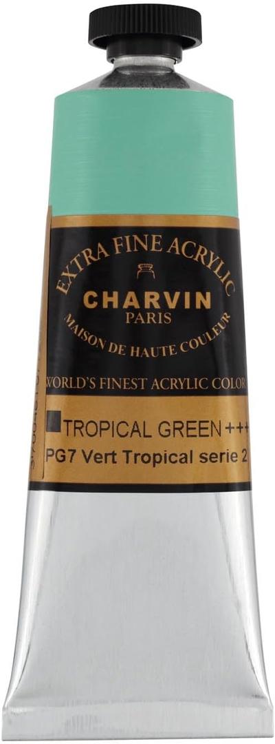 Charvin Extra Fine Professional Acrylic Paint - Tropical Green, 60ml Tube, Triple-Milled, Lightfast Pigments, Open Stock Artist Acrylic Paints in Nature-Inspired Hues (2.02 Fl Oz (Pack of 1))